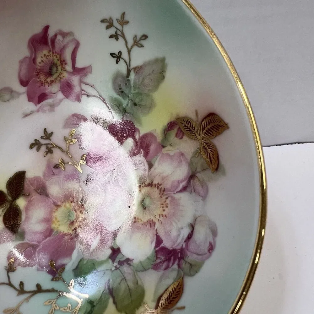 Vintage Easter Dish Schumann Arzberg Wild Rose Gold Trim Porcelain Bowl Germany